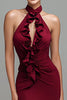 Load image into Gallery viewer, Burgundy Mermaid Halter Maxi Formal Dress with Ruffles