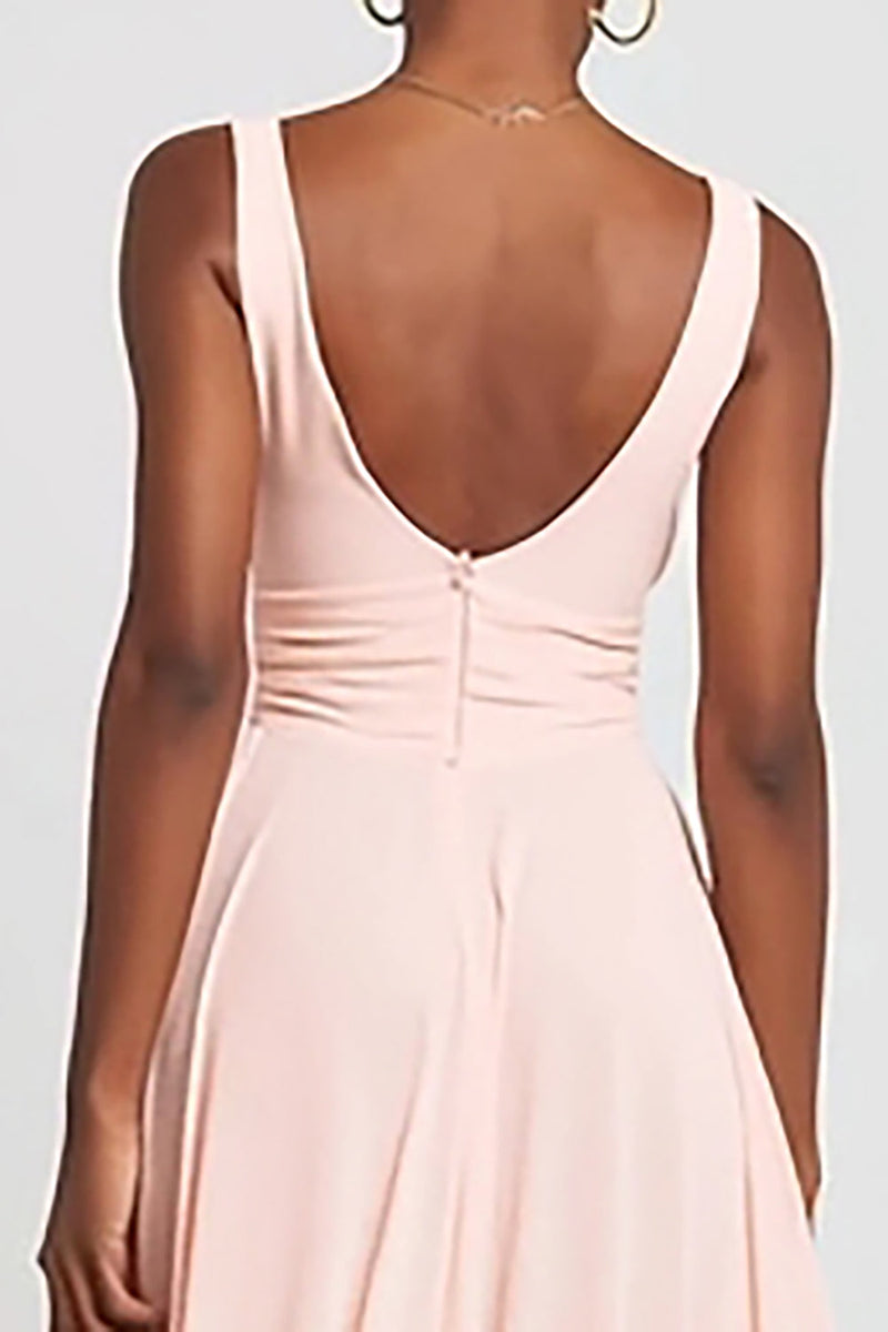 Load image into Gallery viewer, Pink Chiffon A-Line V-Neck Long Formal Dress with Slit