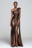Load image into Gallery viewer, Sparkly Brown Metallic Mermaid One Shoulder Long Formal Dress with Slit