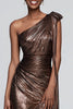 Load image into Gallery viewer, Sparkly Brown Metallic Mermaid One Shoulder Long Formal Dress with Slit
