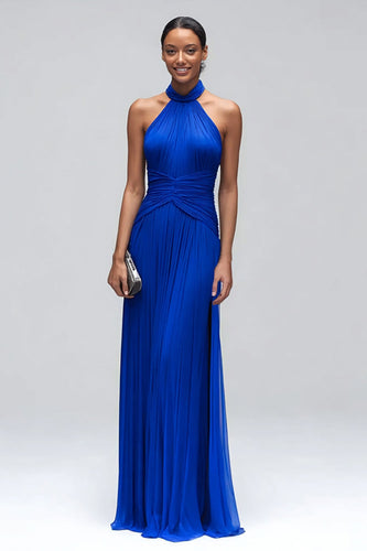 Royal Blue Mermaid High Neck Long Formal Dress