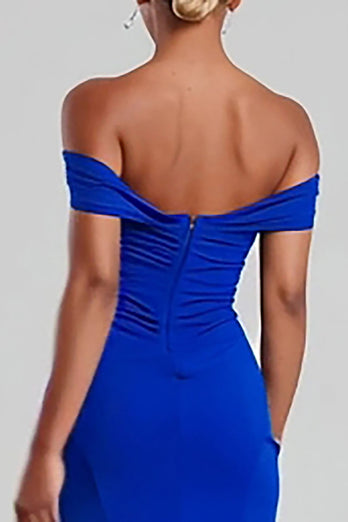 Royal Blue Mermaid Off the Shoulder Long Formal Dress with Slit