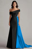 Load image into Gallery viewer, White and Black Off the Shoulder Satin Long Formal Dress with Ruffles