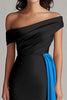 Load image into Gallery viewer, White and Black Off the Shoulder Satin Long Formal Dress with Ruffles