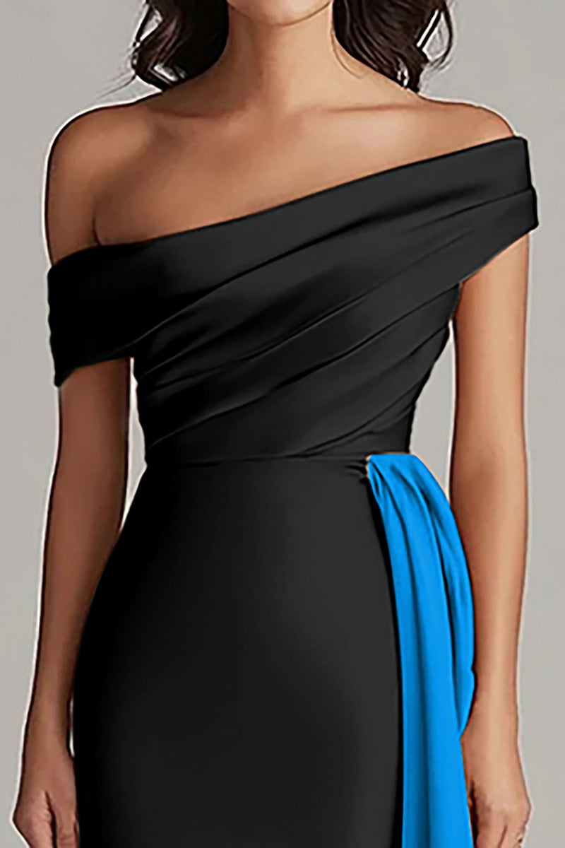 Load image into Gallery viewer, White and Black Off the Shoulder Satin Long Formal Dress with Ruffles