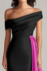 Load image into Gallery viewer, White and Black Off the Shoulder Satin Long Formal Dress with Ruffles