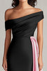 Load image into Gallery viewer, White and Black Off the Shoulder Satin Long Formal Dress with Ruffles