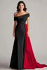 Load image into Gallery viewer, White and Black Off the Shoulder Satin Long Formal Dress with Ruffles
