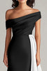 Load image into Gallery viewer, White and Black Off the Shoulder Satin Long Formal Dress with Ruffles