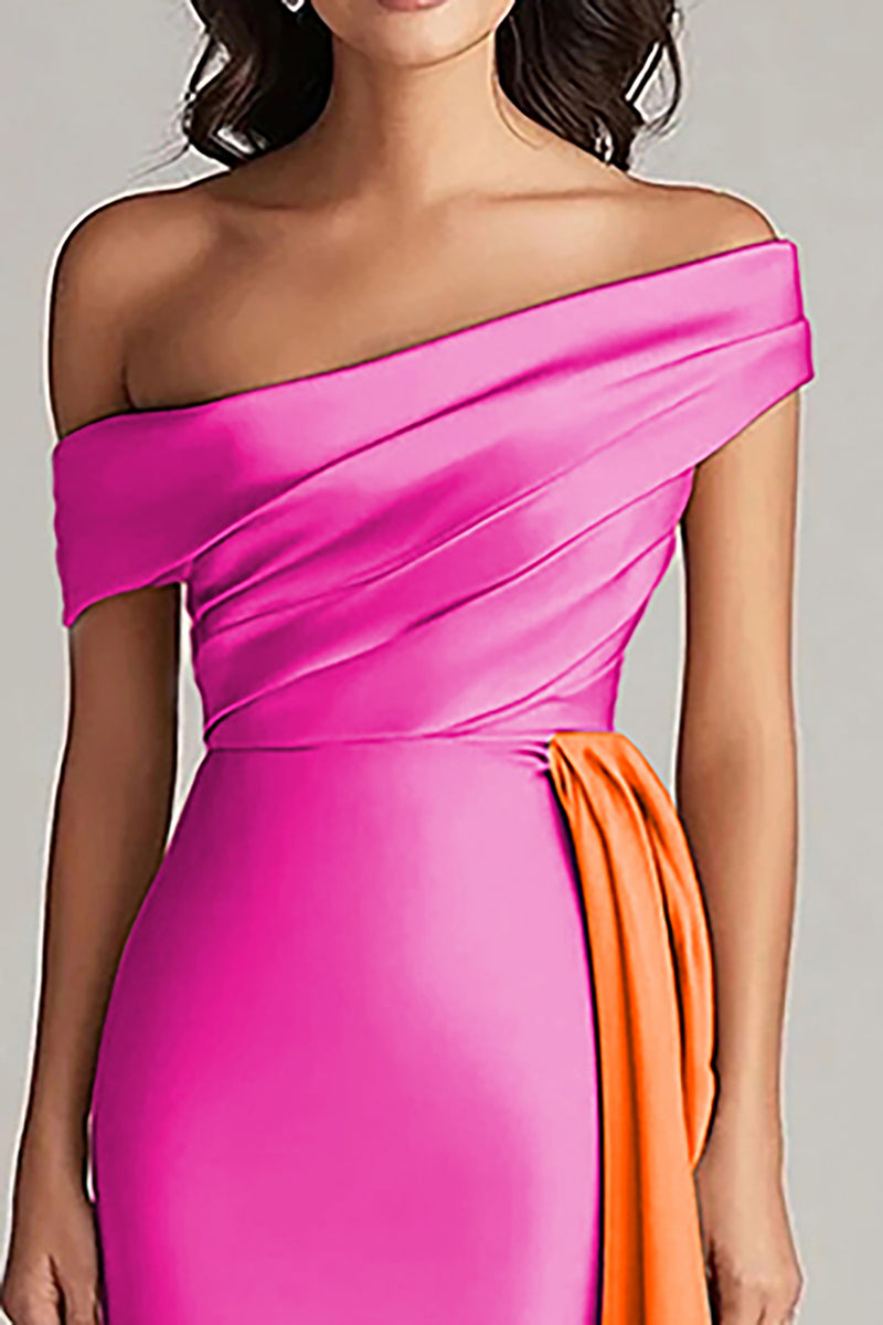 Load image into Gallery viewer, White and Black Off the Shoulder Satin Long Formal Dress with Ruffles