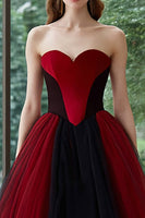 Load image into Gallery viewer, Black and Red Tulle Ball Gown Sweetheart Long Formal Dress