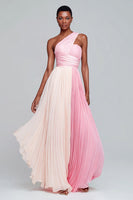 Load image into Gallery viewer, Pink One Shoulder A Line Chiffon Long Formal Dress with Pleats