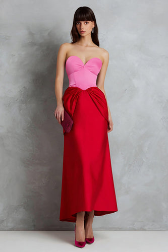 Red and Fuchsia Sweetheart Satin Sheath Long Formal Dress