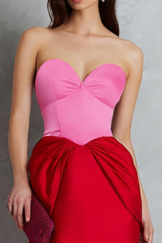 Red and Fuchsia Sweetheart Satin Sheath Long Formal Dress