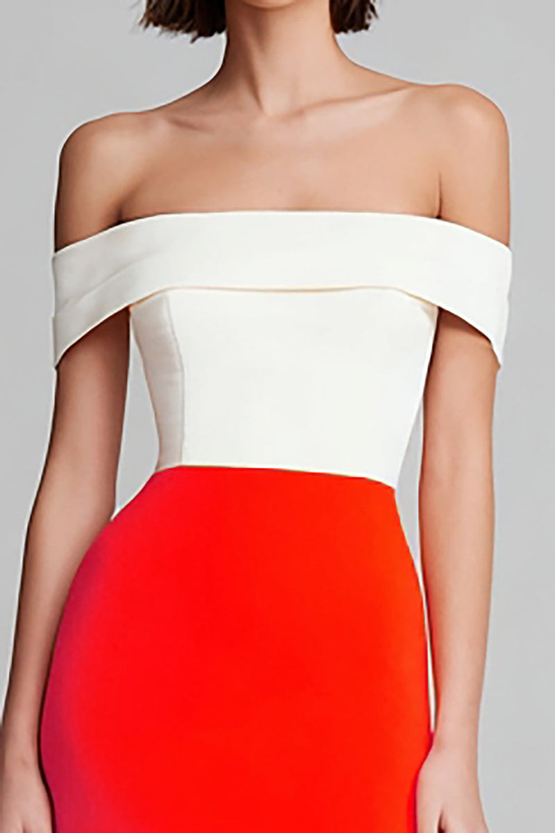 Load image into Gallery viewer, Simple Ivory and Orange Sheath Off the Shoulder Long Formal Dress