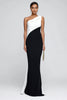Load image into Gallery viewer, Simple Black and White Patchwork One Shoulder Maxi Formal Dress