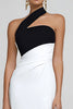 Load image into Gallery viewer, Simple Black and White One Shoulder Mermaid Maxi Formal Dress