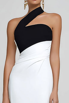 Simple Black and White One Shoulder Mermaid Maxi Formal Dress