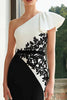 Load image into Gallery viewer, Black and White Patchwork Mermaid Maxi Formal Dress with Appliques