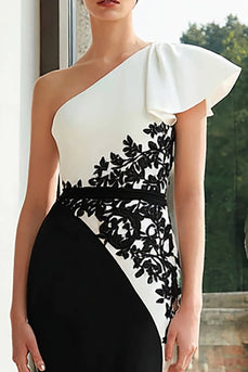 Black and White Patchwork Mermaid Maxi Formal Dress with Appliques