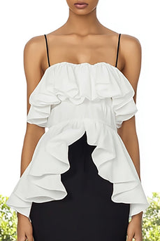 Black and White Mermaid Spaghetti Straps Maxi Formal Dress with Ruffles