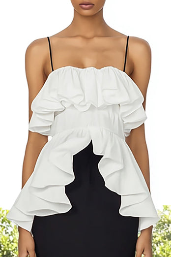 Black and White Mermaid Spaghetti Straps Maxi Formal Dress with Ruffles