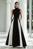 Load image into Gallery viewer, Black and White A Line High Neck Maxi Formal Dress
