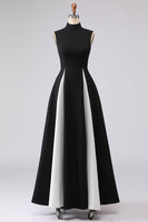 Load image into Gallery viewer, Black and White A Line High Neck Maxi Formal Dress