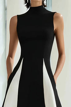 Black and White A Line High Neck Maxi Formal Dress