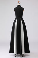 Load image into Gallery viewer, Black and White A Line High Neck Maxi Formal Dress