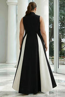 Load image into Gallery viewer, Black and White A Line High Neck Maxi Formal Dress