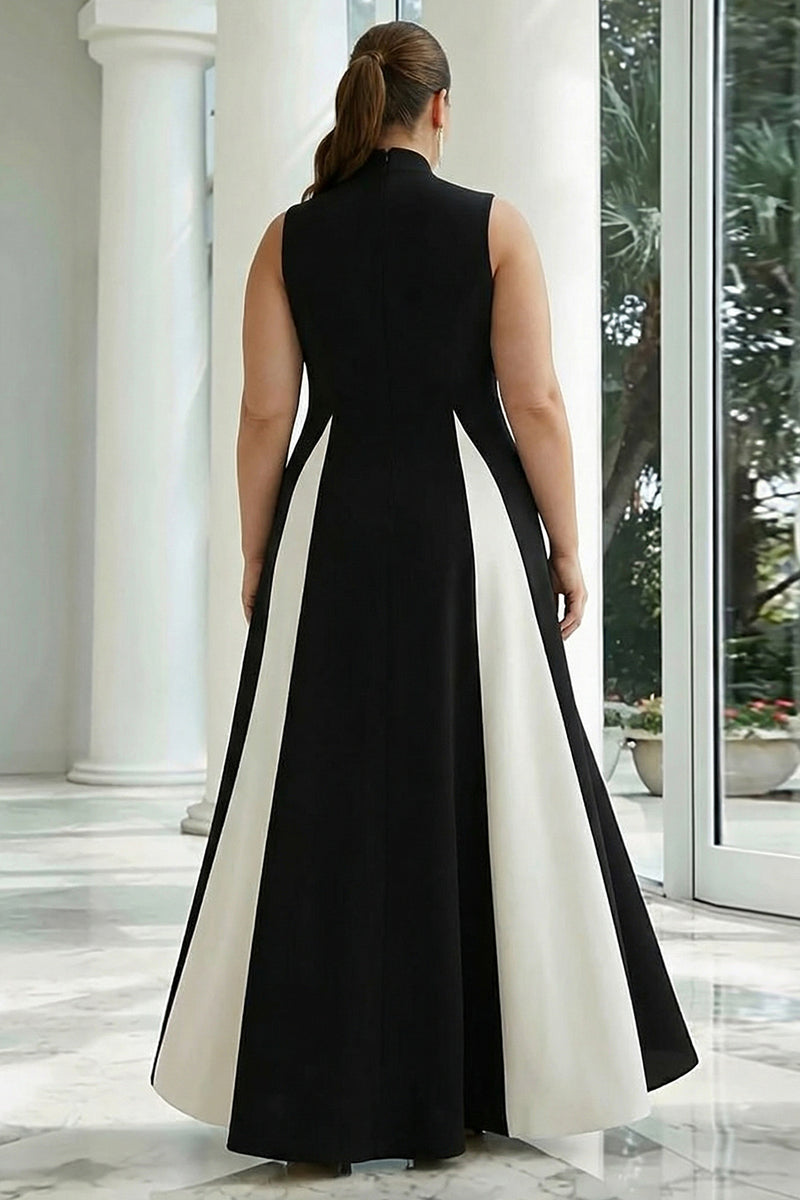 Load image into Gallery viewer, Black and White A Line High Neck Maxi Formal Dress