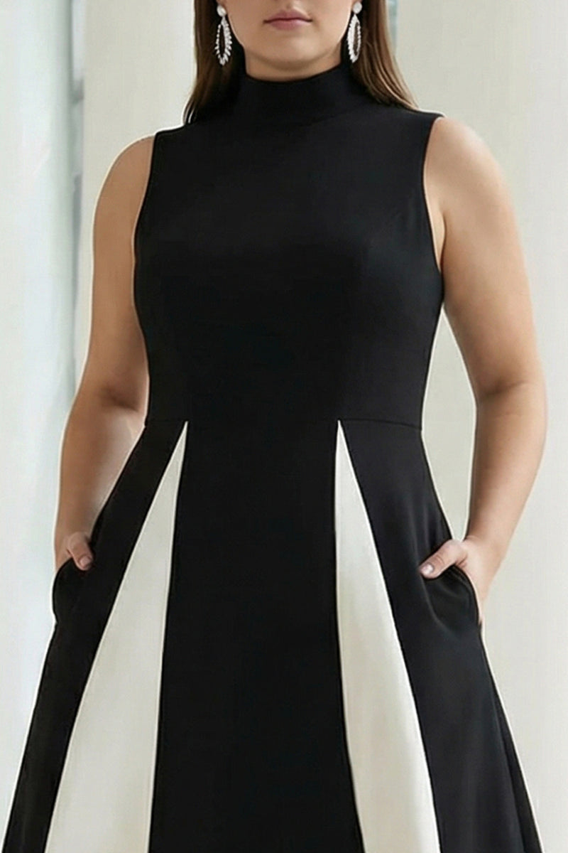 Load image into Gallery viewer, Plus Size Black and White A Line High Neck Maxi Formal Dress