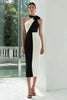 Load image into Gallery viewer, Simple Black and White Patchwork Sheath Midi Formal Dress