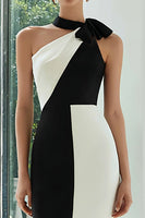 Load image into Gallery viewer, Simple Black and White Patchwork Sheath Midi Formal Dress