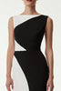 Load image into Gallery viewer, Black and White Bateau Neck Patchwork Sheath Long Formal Dress