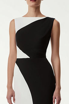 Black and White Bateau Neck Patchwork Sheath Long Formal Dress