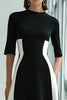 Load image into Gallery viewer, Black and White Patchwork A Line Long Formal Dress with Sleeves