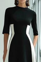 Load image into Gallery viewer, Black and White Patchwork A Line Long Formal Dress with Sleeves