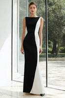 Load image into Gallery viewer, Black and White Patchwork Bateau Neck Maxi Formal Dress