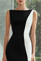 Load image into Gallery viewer, Black and White Patchwork Bateau Neck Maxi Formal Dress