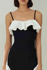 Load image into Gallery viewer, Black and White Spaghetti Straps Pencil Midi Formal Dress with Ruffles