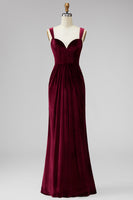 Load image into Gallery viewer, Burgundy Mermaid Velvet Thick Straps Ruched Long Holiday Party Dress