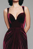 Load image into Gallery viewer, Burgundy Mermaid Velvet Thick Straps Ruched Long Holiday Party Dress