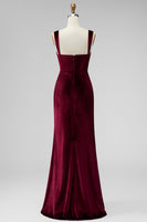 Load image into Gallery viewer, Burgundy Mermaid Velvet Thick Straps Ruched Long Holiday Party Dress