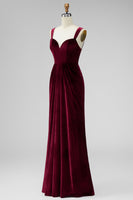 Load image into Gallery viewer, Burgundy Mermaid Velvet Thick Straps Ruched Long Holiday Party Dress