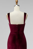 Load image into Gallery viewer, Burgundy Mermaid Velvet Thick Straps Ruched Long Holiday Party Dress
