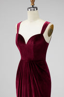 Load image into Gallery viewer, Burgundy Mermaid Velvet Thick Straps Ruched Long Holiday Party Dress