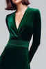 Load image into Gallery viewer, Dark Green A Line V-Neck Velvet Long Sleeves Holiday Party Dress