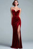 Load image into Gallery viewer, Burgundy Mermaid Velvet Maxi Holiday Party Dress with Slit